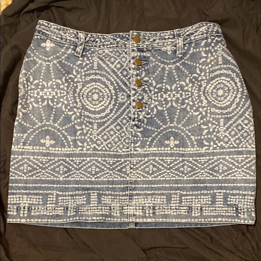 Free People Bohemian Blue and White Mini Pencil Skirt